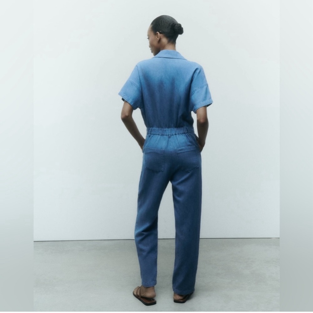Zara Z1975 Long Denim Blue Jumpsuit - Picture 3 of 7